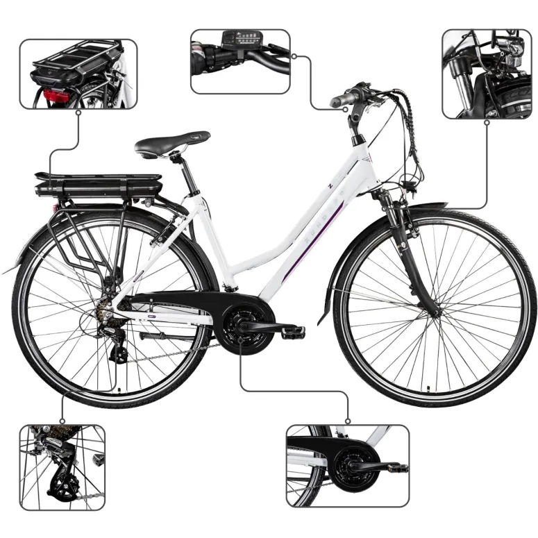 Rower Elektryczny Damski Trekkingowy 28 SHIMANO Aluminium Amortyzacja 250 W