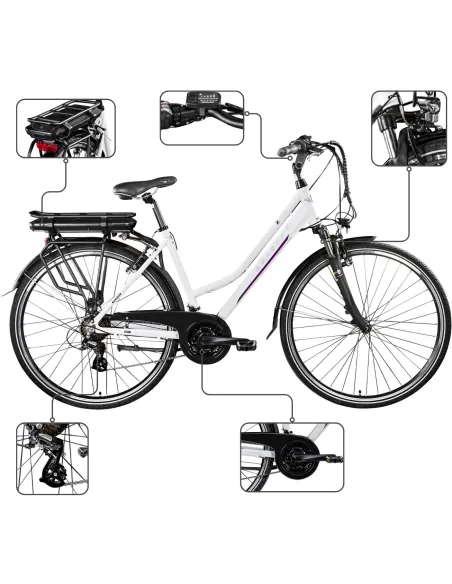 Rower Elektryczny Damski Trekkingowy 28 SHIMANO Aluminium Amortyzacja 250 W