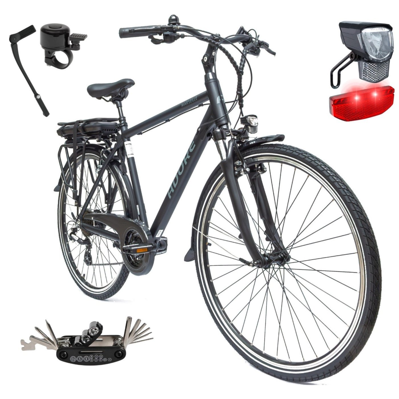 Rower Elektryczny Męski Trekkingowy Koła 28" Amory 250W Shimano ALU Światła