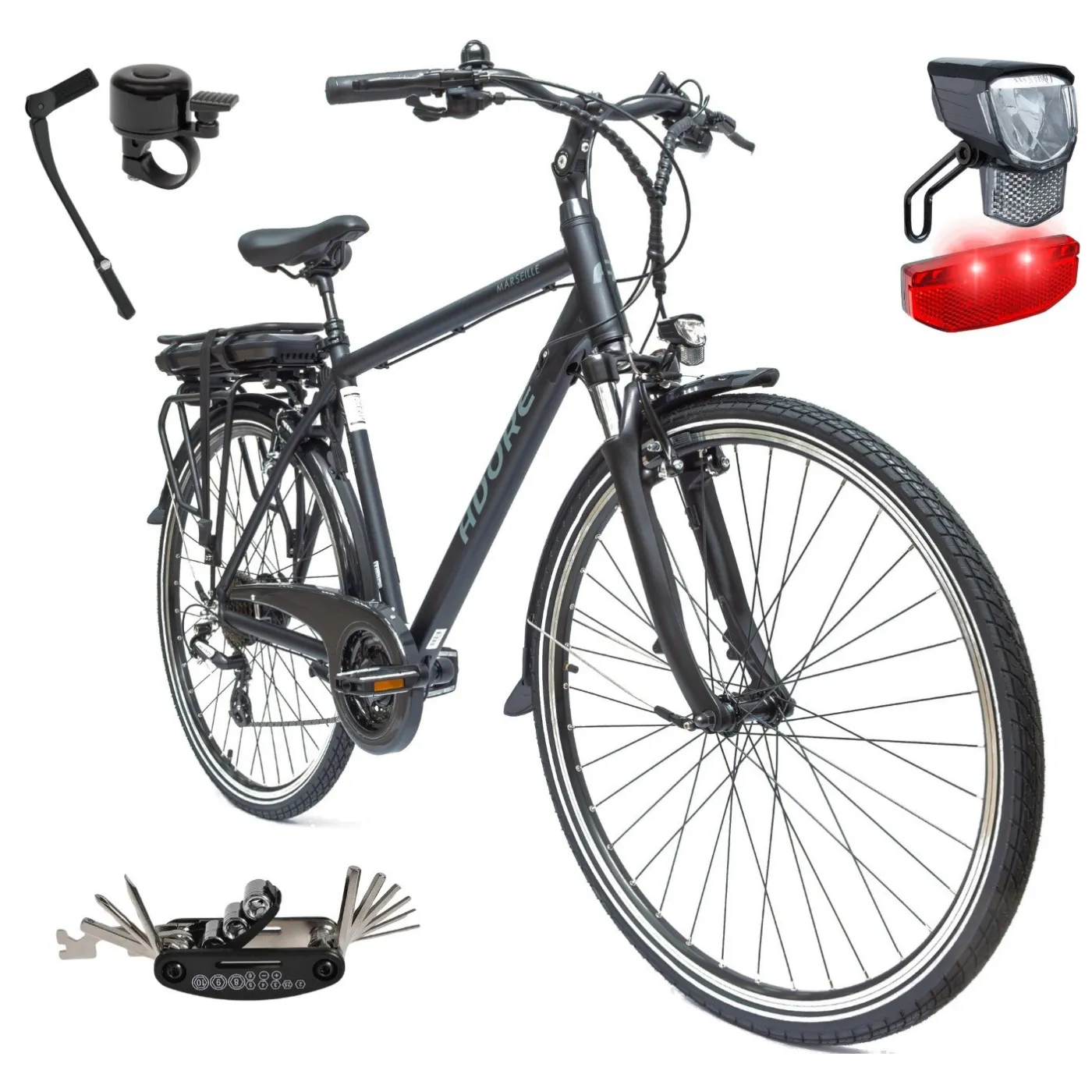 Rower Elektryczny Męski Trekkingowy Koła 28" Amory 250W Shimano ALU Światła