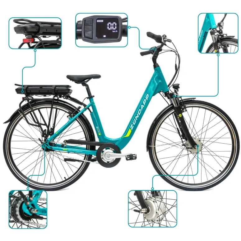 Rower Elektryczny Damski Miejski Koła 28" SHIMANO Nexus 250 W LCD Aplikacja