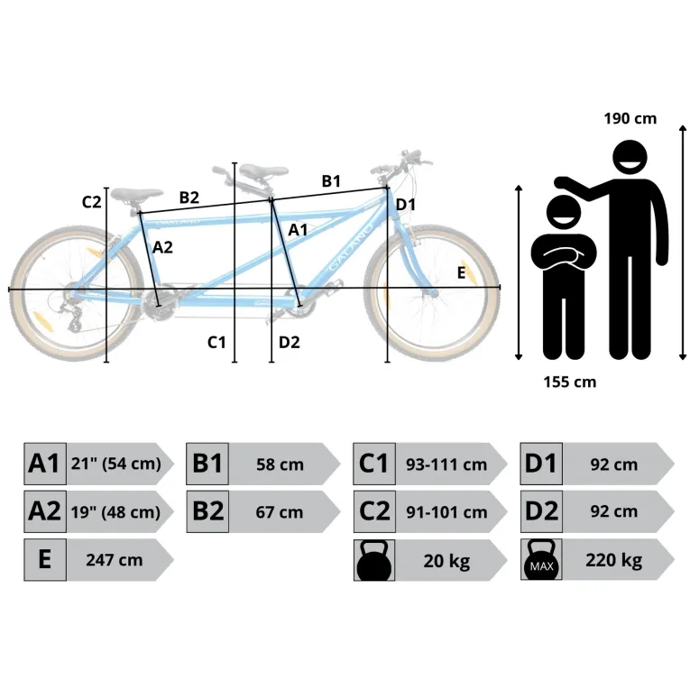 Rower Tandem Damski Męski Miejski Trekkingowy 26" SHIMANO Aluminium Dzwonek