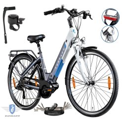 Rower Elektryczny Damski Miejski 28 Aluminium 250 W SHIMANO Amortyzacja LCD
