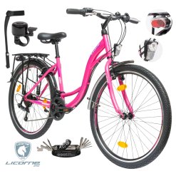 Rower Damski Miejski 26" Dziewczęcy SHIMANO Bagażnik Oświetlenie Stopka