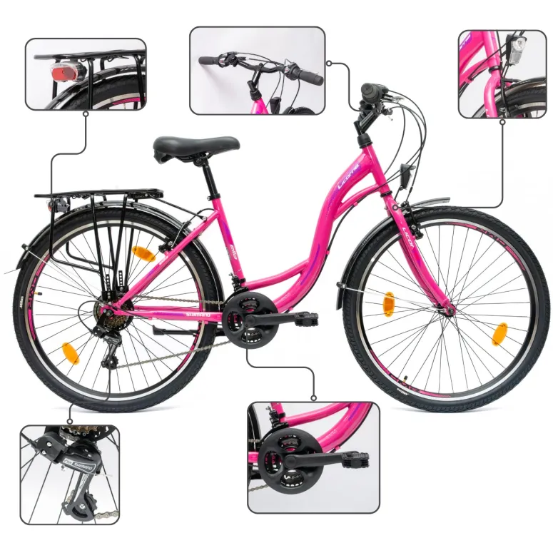 Rower Damski Miejski 26" Dziewczęcy SHIMANO Bagażnik Oświetlenie Stopka