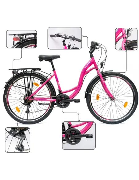 Rower Damski Miejski 26" Dziewczęcy SHIMANO Bagażnik Oświetlenie Stopka