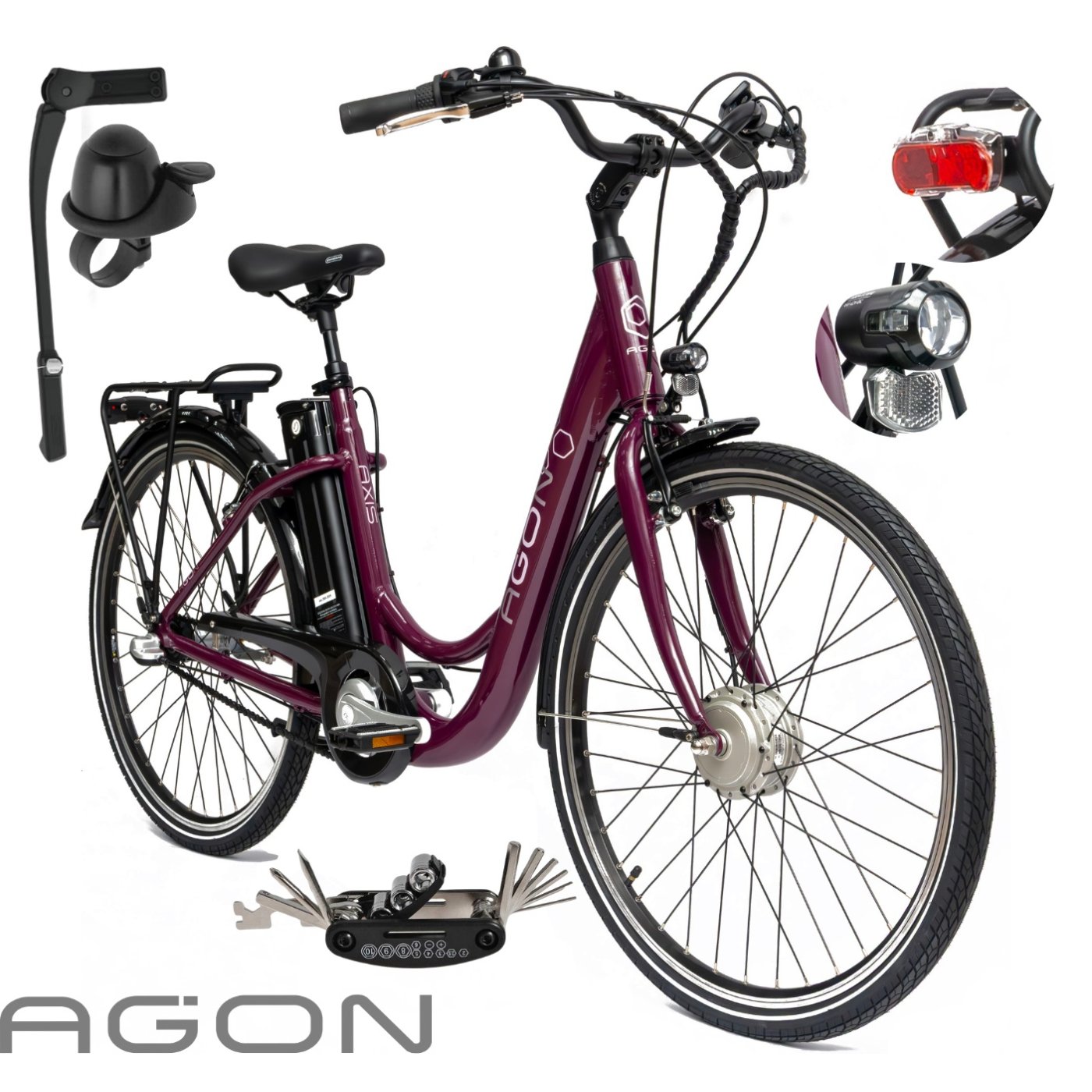Rower Elektryczny Damski Miejski 26" SHIMANO Nexus Alu 250 W LED Światła