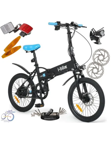 Rower Elektryczny Męski Damski Składany 20" Alu Tarcze Składak Oświetlenie