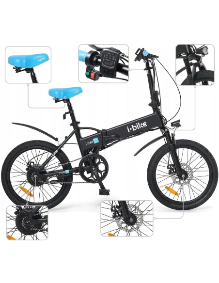 Rower Elektryczny Męski Damski Składany 20" Alu Tarcze Składak Oświetlenie