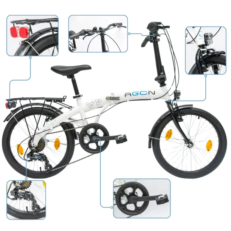 Rower Damski Męski Składany 20" SHIMANO Składak Bagażnik Oświetlenie Dynamo