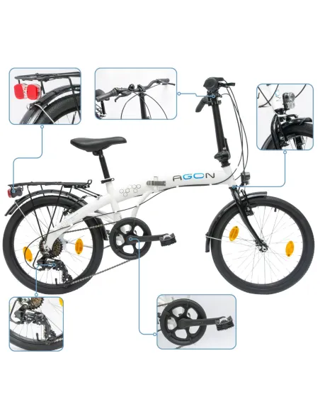 Rower Damski Męski Składany 20" SHIMANO Składak Bagażnik Oświetlenie Dynamo