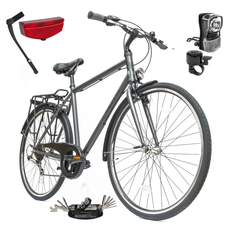 Rower Męski Miejski Koła 28" Bagażnik Błotniki Oświetlenie Lekki SHIMANO