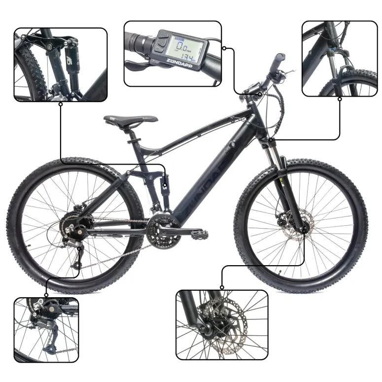 Rower Elektryczny Męski Górski 27,5" SHIMANO Tarcze 250 W LCD MTB Rapidfire