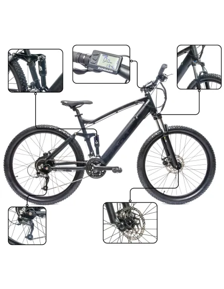 Rower Elektryczny Męski Górski 27,5" SHIMANO Tarcze 250 W LCD MTB Rapidfire