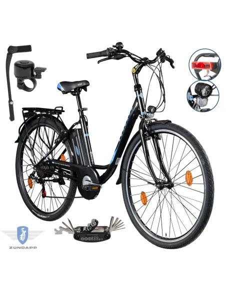 Elektryczny Rower Damski 28 Miejski Wspomaganie Światła Dzwonek Bagażnik