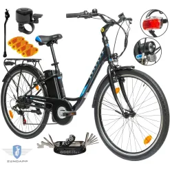 Rower Elektryczny Damski Miejski 26" SHIMANO 250 W LED Bagażnik Oświetlenie