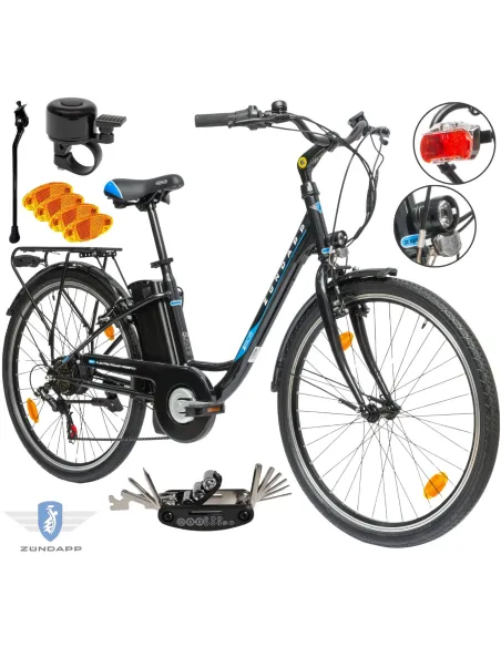 Rower Elektryczny Damski Miejski 26" SHIMANO 250 W LED Bagażnik Oświetlenie