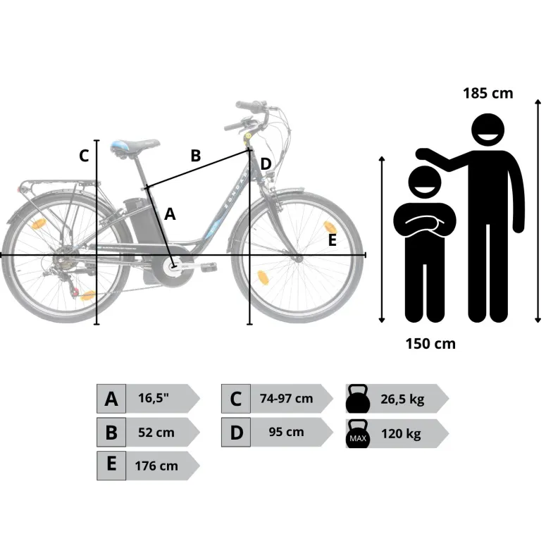 Rower Elektryczny Damski Miejski 26" SHIMANO 250 W LED Bagażnik Oświetlenie