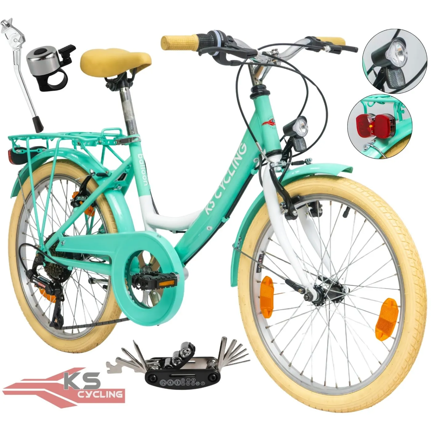 Rower Dziecięcy 20" Miejski Dziewczęcy Błotniki Bagażnik Oświetlenie Stopka