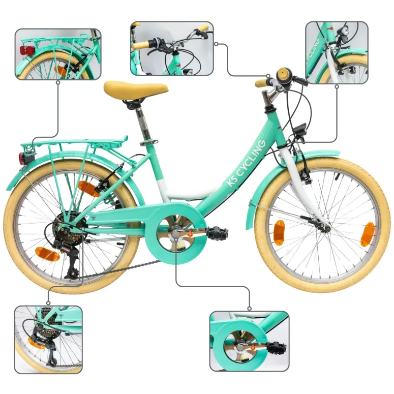 Rower Dziecięcy 20" Miejski Dziewczęcy Błotniki Bagażnik Oświetlenie Stopka