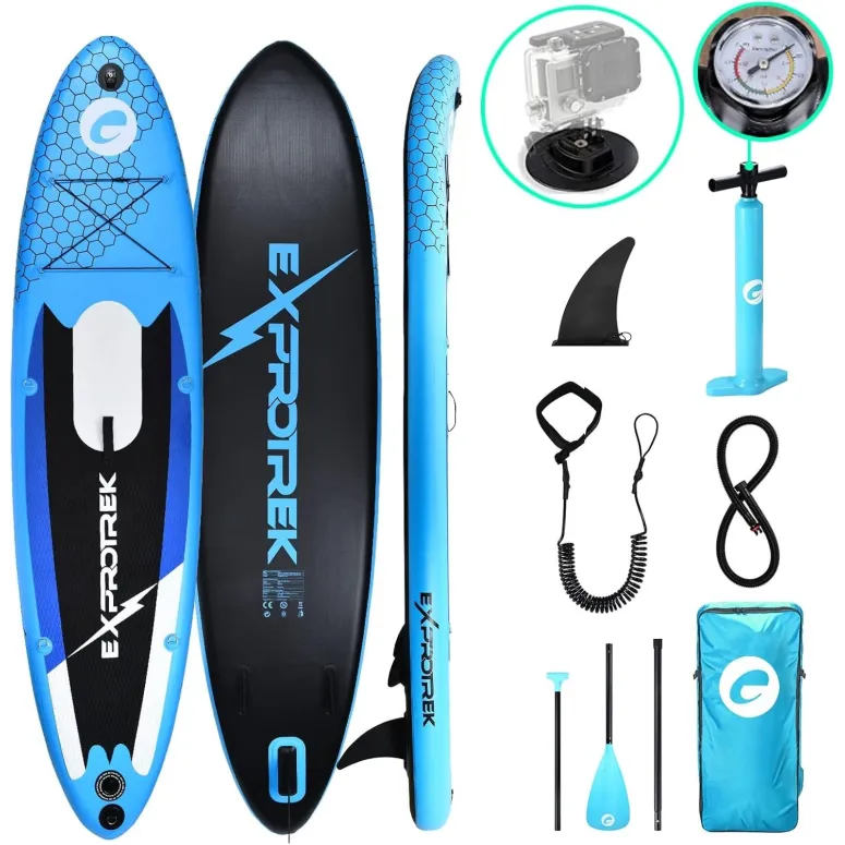 Deska Surfingowa SUP Exprotrek Paddle Niebieska Nadmuchiwana Max 150 kg 305 cm