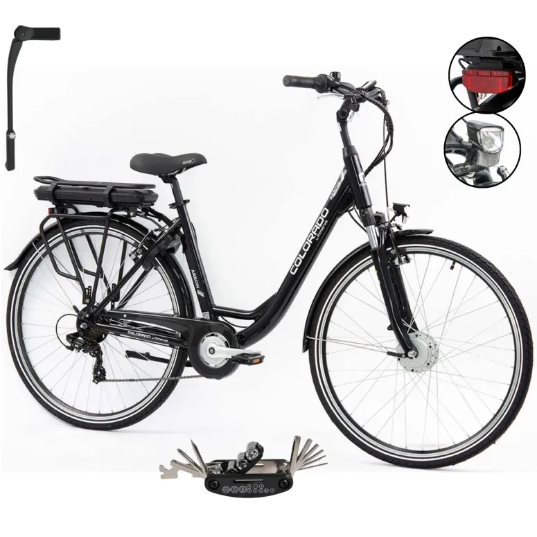 Rower Elektryczny Damski Miejski 28 Aluminium 250 W SHIMANO LCD Amortyzacja