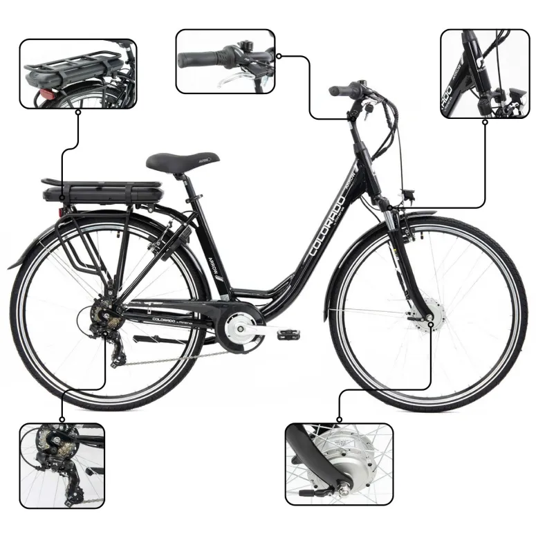 Rower Elektryczny Damski Miejski 28 Aluminium 250 W SHIMANO LCD Amortyzacja
