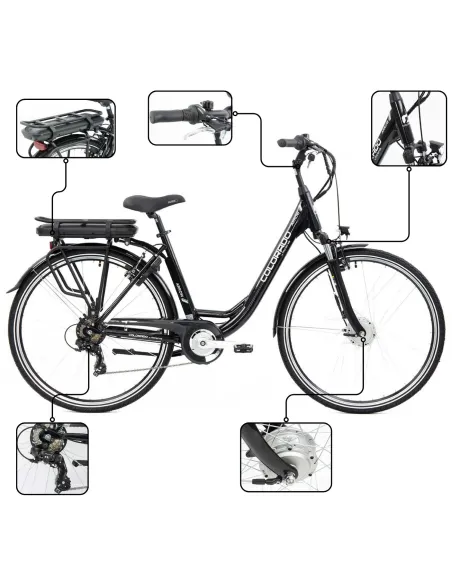 Rower Elektryczny Damski Miejski 28 Aluminium 250 W SHIMANO LCD Amortyzacja
