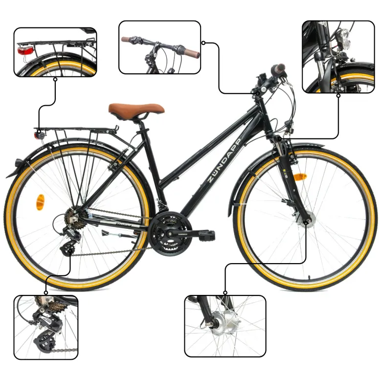 Rower Damski Trekkingowy 28" Aluminium SHIMANO Amortyzacja Światła Bagażnik