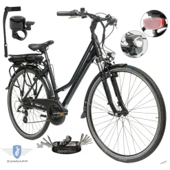 Rower Elektryczny Damski Trekkingowy 28" SHIMANO 250 W LED Alu Amory Stopka