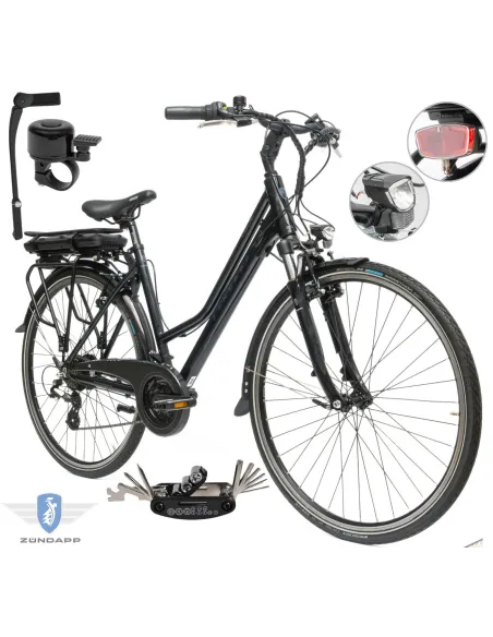 Rower Elektryczny Damski Trekkingowy 28" SHIMANO 250 W LED Alu Amory Stopka