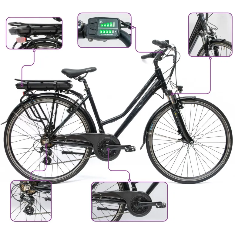 Rower Elektryczny Damski Trekkingowy 28" SHIMANO 250 W LED Alu Amory Stopka