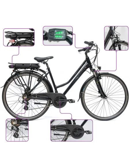 Rower Elektryczny Damski Trekkingowy 28" SHIMANO 250 W LED Alu Amory Stopka