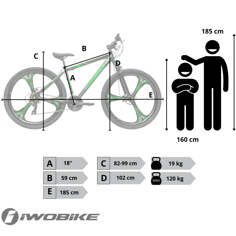 Rower Męski Górski 29" MTB IWOBIKE Shimano 2025 Hardtail Amortyzacja Tarcze