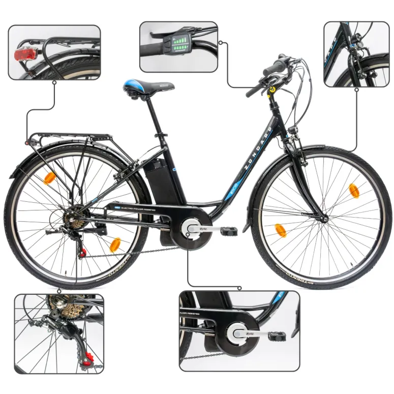 Rower Elektryczny Damski Miejski 28" SHIMANO 250 W LED Bagażnik Oświetlenie