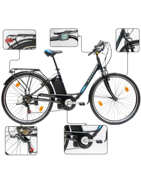 Rower Elektryczny Damski Miejski 28" SHIMANO 250 W LED Bagażnik Oświetlenie