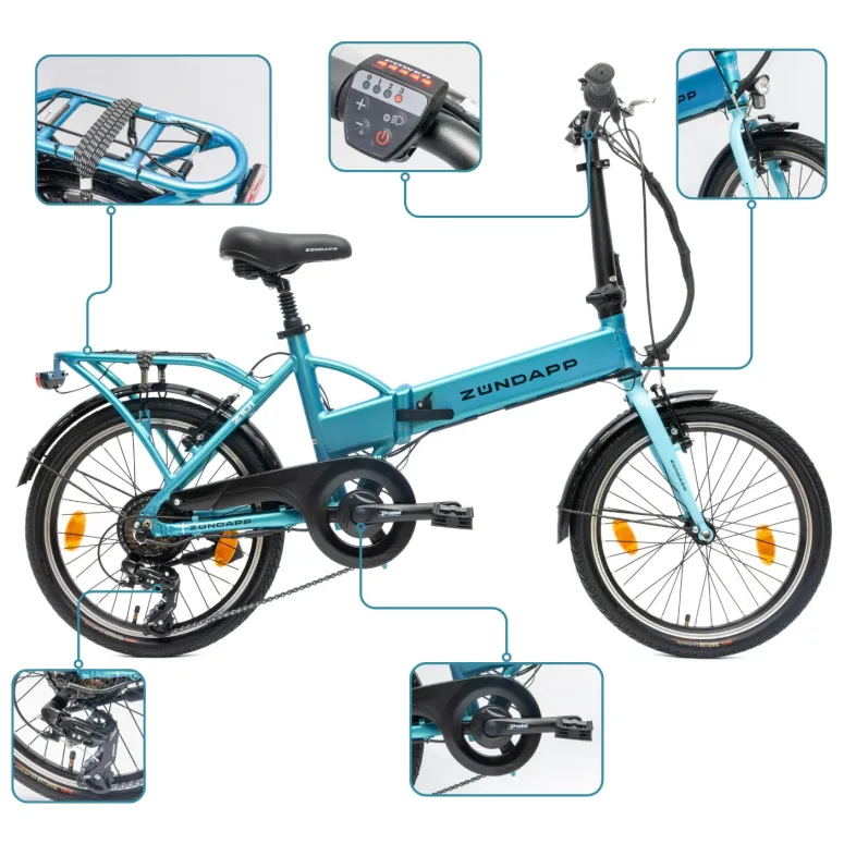 Rower Elektryczny Damski Męski Składany 20" SHIMANO 250 W Alu LED Składak