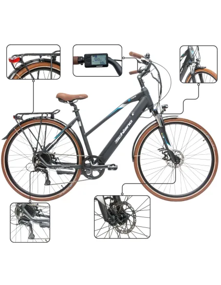 Rower Elektryczny Damski Miejski 28" Aluminium Bagażnik Oświetlenie Tarcze