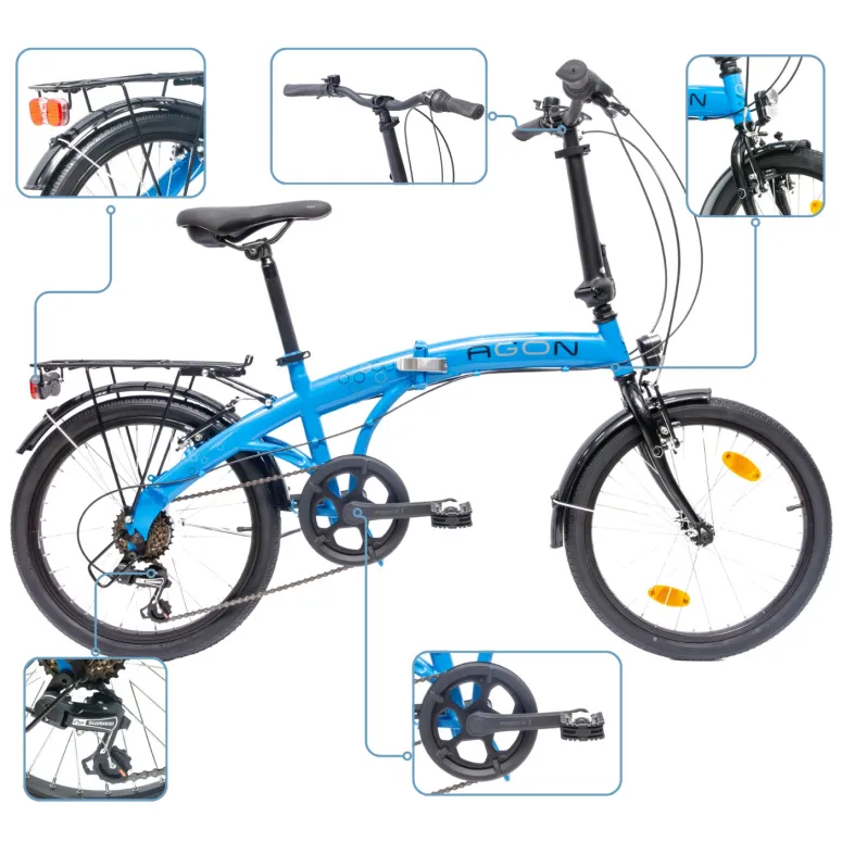 Rower Damski Męski Składany 20" SHIMANO Składak Oświetlenie Dynamo Bagażnik