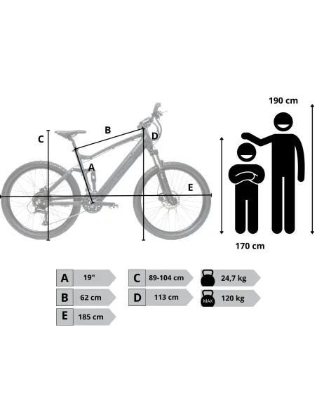 Rower Elektryczny Męski Górski 27,5" SHIMANO Tarcze Aluminium MTB 250 W LCD