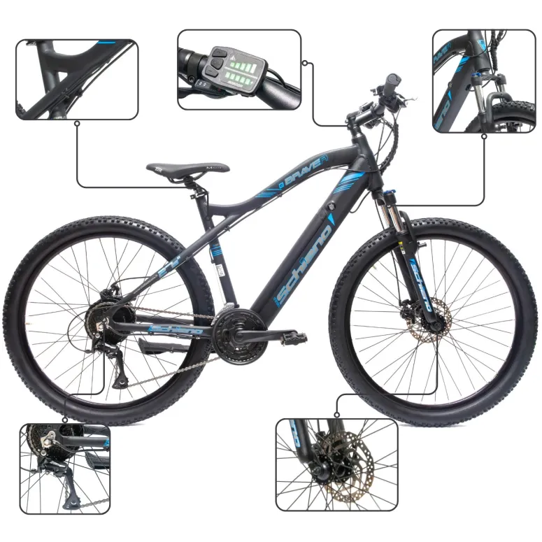 Rower Elektryczny Męski Damski Górski 27,5" MTB 250W Amortyzacja Tarcze LED