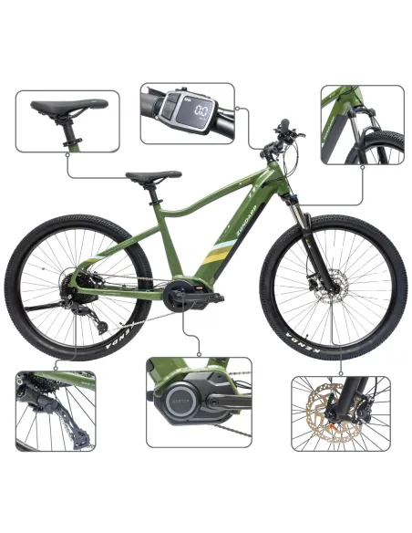 Rower Elektryczny Męski Damski Górski 27,5" SHIMANO Aplikacja 250W LCD 2025