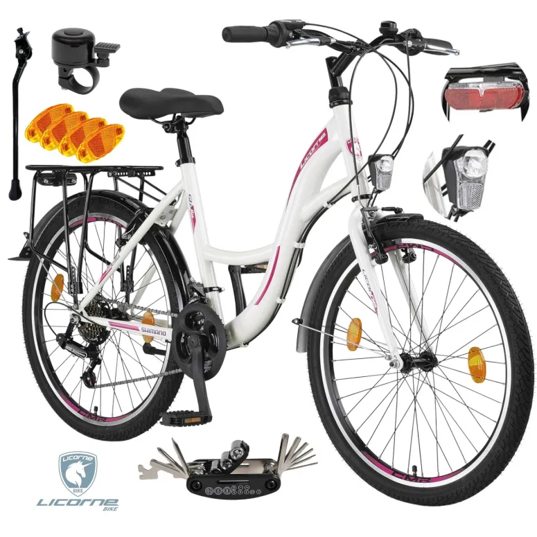 Rower Dziecięcy Dziewczęcy Miejski Trekkingowy 24" SHIMANO Błotniki Światła