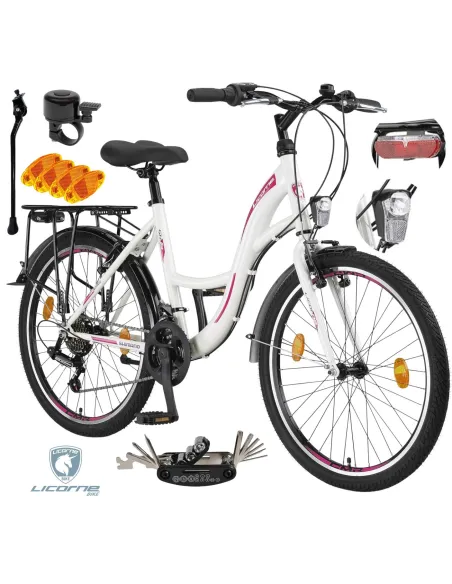 Rower Dziecięcy Dziewczęcy Miejski Trekkingowy 24" SHIMANO Błotniki Światła