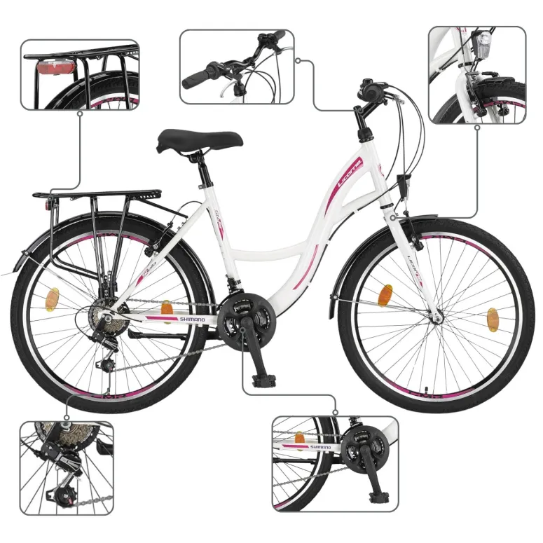 Rower Dziecięcy Dziewczęcy Miejski Trekkingowy 24" SHIMANO Błotniki Światła