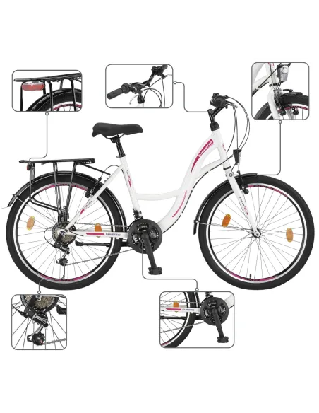 Rower Dziecięcy Dziewczęcy Miejski Trekkingowy 24" SHIMANO Błotniki Światła