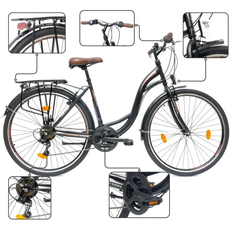 Rower Miejski Damski Męski 28 Rev Stopka Bagażnik Światła Dzwonek Błotniki