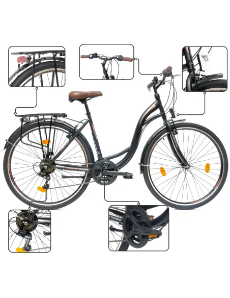 Rower Miejski Damski Męski 28 Rev Stopka Bagażnik Światła Dzwonek Błotniki