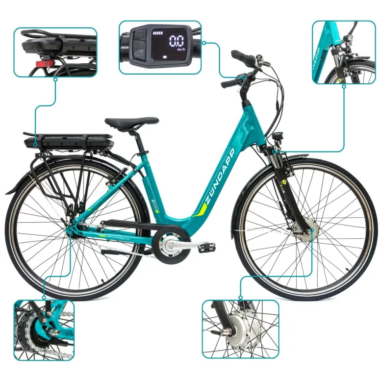 Rower Elektryczny Damski Miejski Koła 28" SHIMANO Nexus 250 W LCD Aplikacja