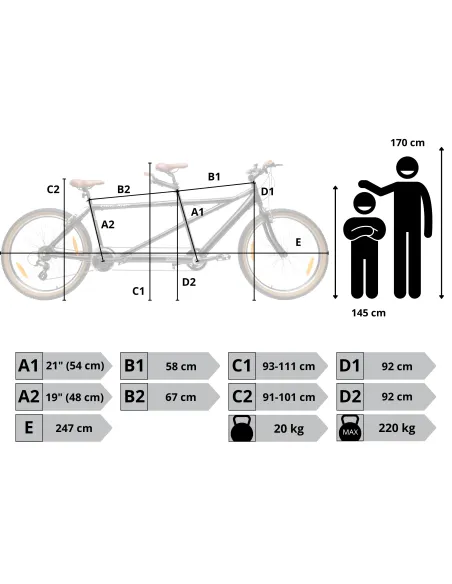 Rower Tandem Męski Damski Miejski Trekkingowy 26" SHIMANO Aluminium Dzwonek